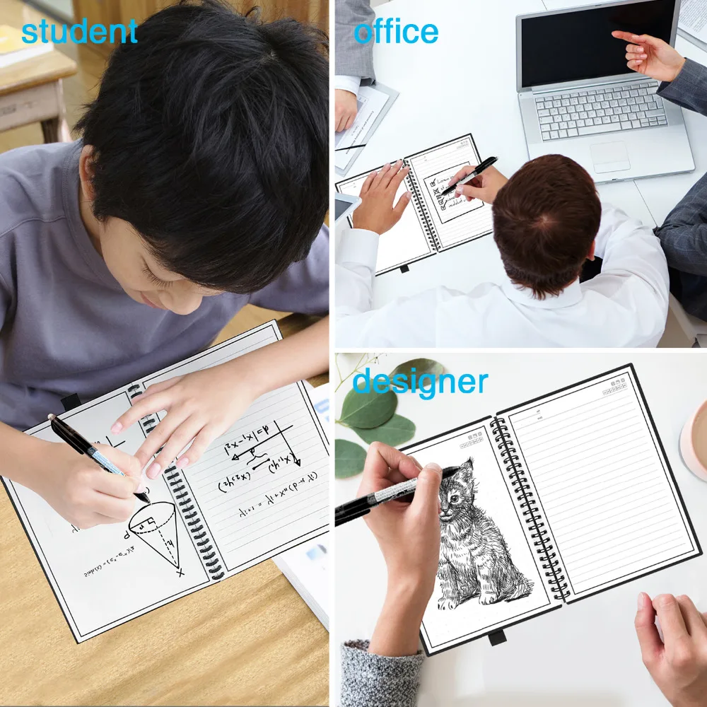 A6 Reusable Erasable Notebook black notebook Microwave Wave Cloud Erase Notepad Note Pad Lined With Pen save paper thumbnail 3