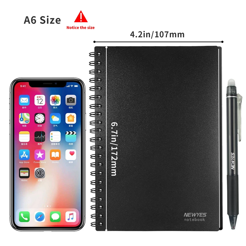 A6 Reusable Erasable Notebook black notebook Microwave Wave Cloud Erase Notepad Note Pad Lined With Pen save paper thumbnail 2