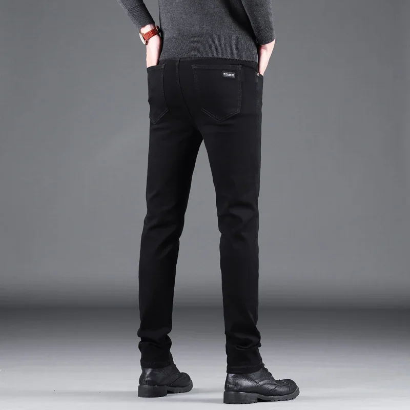 Spring Autumn New Men's Pure Black Slim Jeans Elastic Straight Pants Business Fashion Leisure Korean Vintage Denim Pants Male thumbnail 6