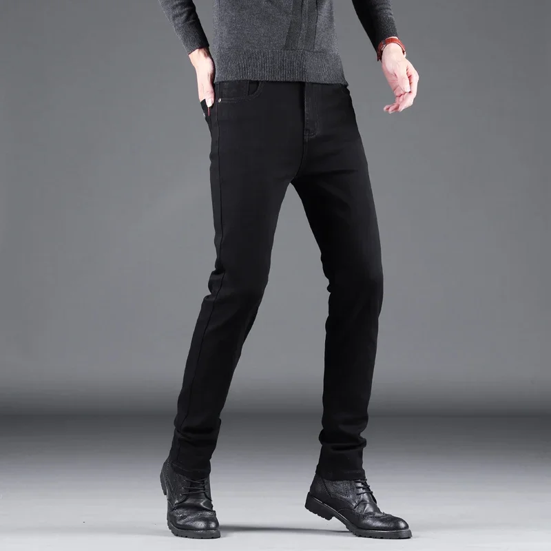Spring Autumn New Men's Pure Black Slim Jeans Elastic Straight Pants Business Fashion Leisure Korean Vintage Denim Pants Male thumbnail 5