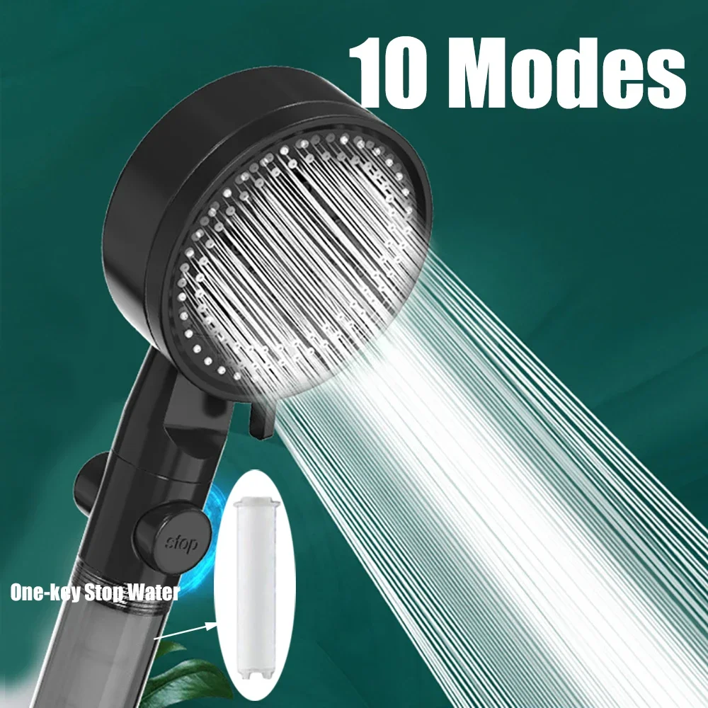 10 Spray Filtered Shower Head High-Pressure Handheld Water Saving Showerhead Fall Resistance One Touch Stop Bath Shower Nozzle