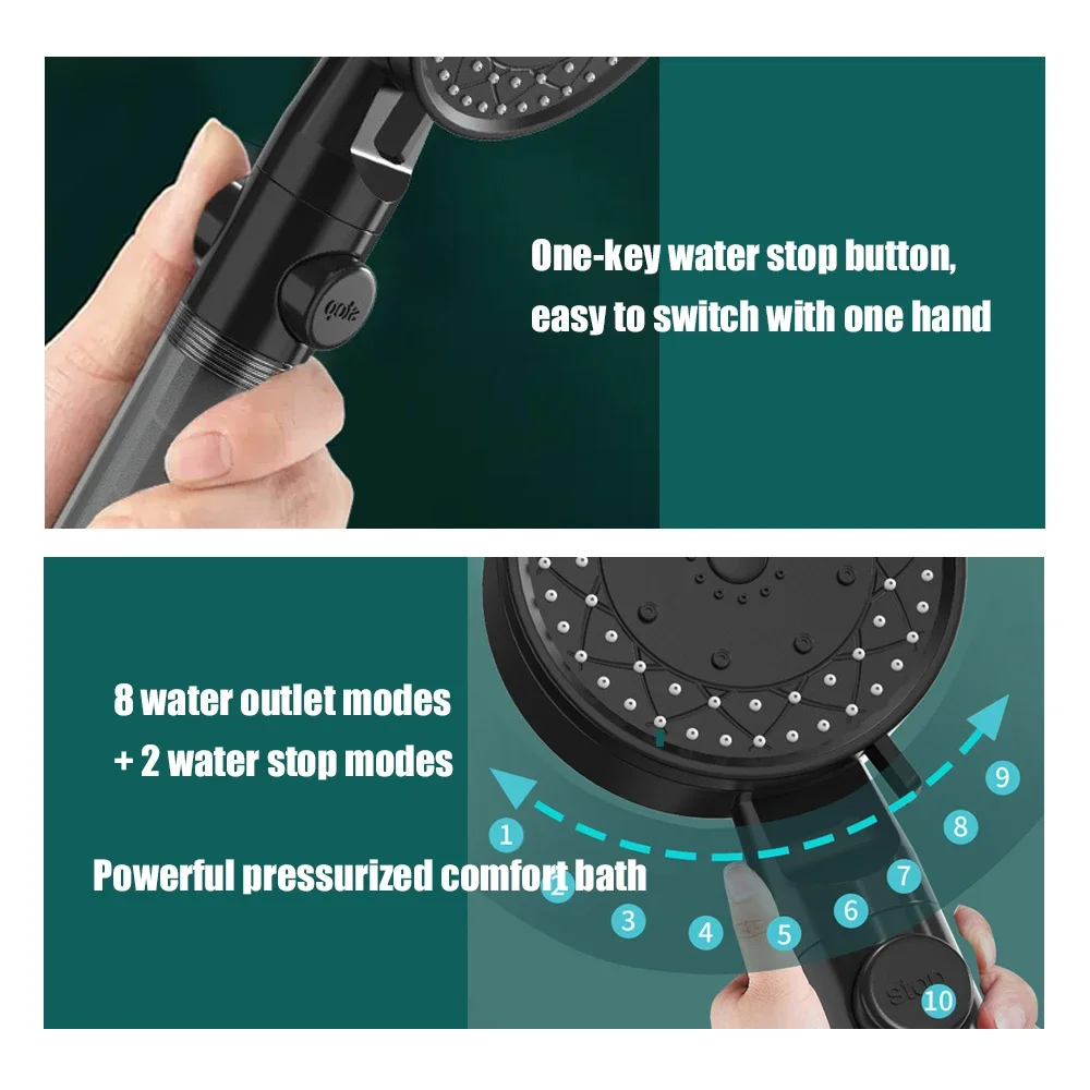 10 Spray Filtered Shower Head High-Pressure Handheld Water Saving Showerhead Fall Resistance One Touch Stop Bath Shower Nozzle thumbnail 4