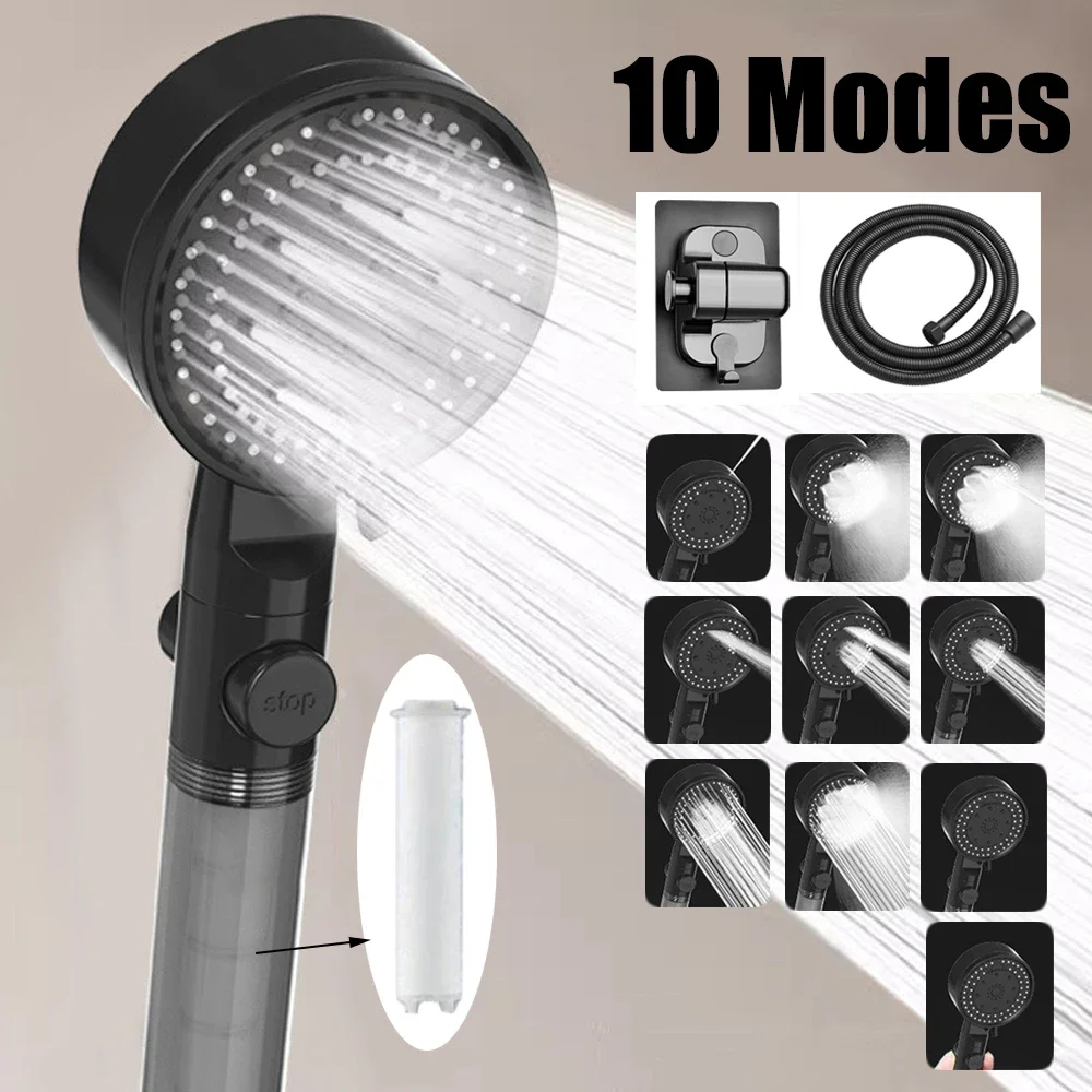 10 Spray Filtered Shower Head High-Pressure Handheld Water Saving Showerhead Fall Resistance One Touch Stop Bath Shower Nozzle thumbnail 2