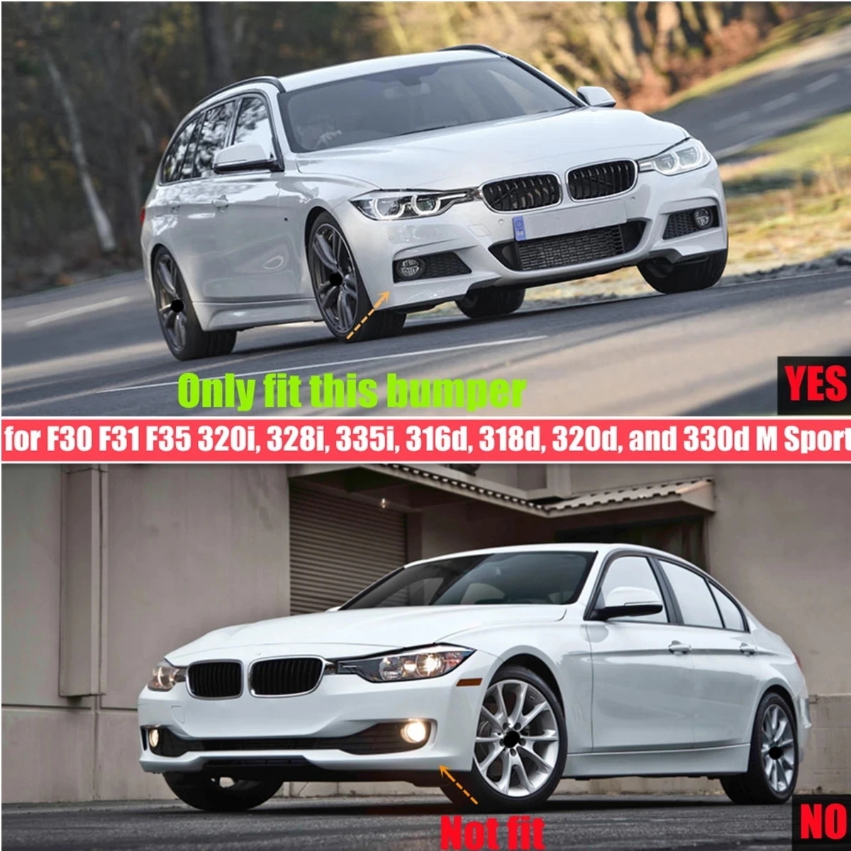 For BMW F30 F31 M Sport 2012-2019 Front Bumper Lip Splitter Canards Spoiler 1Pair Car Fog Lamp Eyebrow Frame Cover Grille thumbnail 6