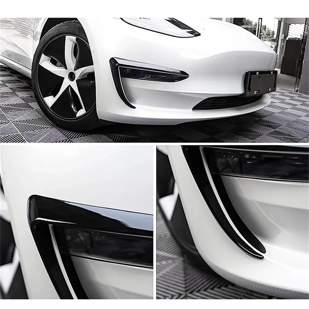 For Tesla Model 3 Model Y 2017-2023 Front Bumper Fog Lamp Wind Knife Spoiler 1Pair Car Fog Lamp Trim Cover Fog Light Eyebrow thumbnail 3