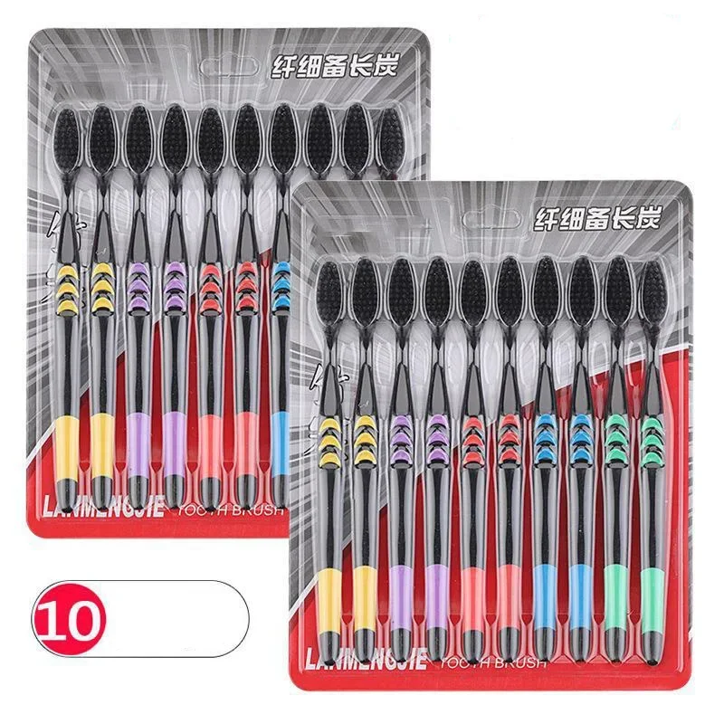 10 Pieces Packed Soft Bristle Bamboo Charcoal Black Hair Ultra-Fine Beauty Toothbrush Couple Suit Oral Cleaning Tools thumbnail 5