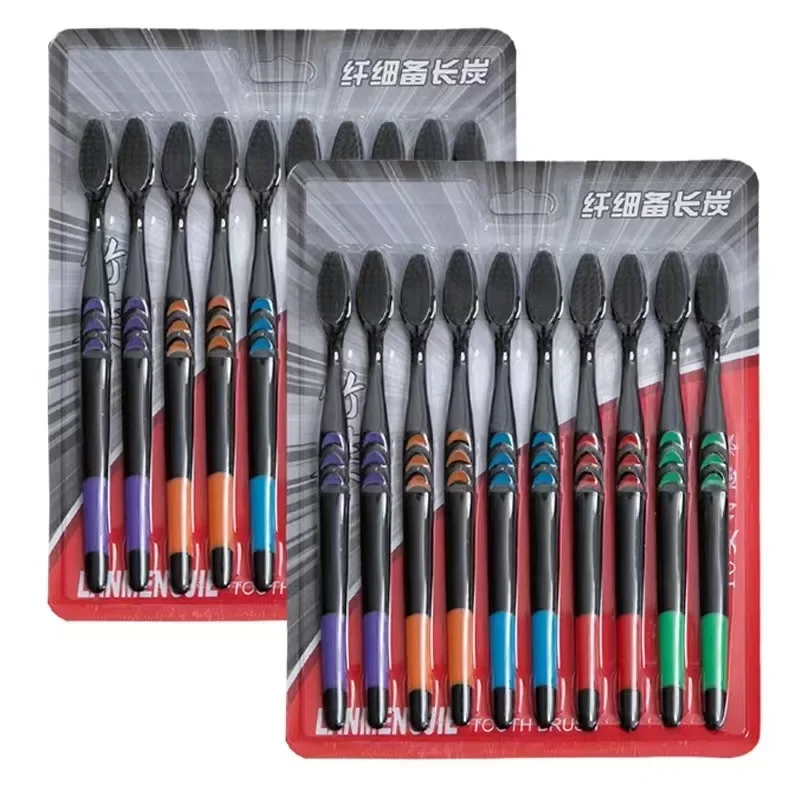 10 Pieces Packed Soft Bristle Bamboo Charcoal Black Hair Ultra-Fine Beauty Toothbrush Couple Suit Oral Cleaning Tools thumbnail 6