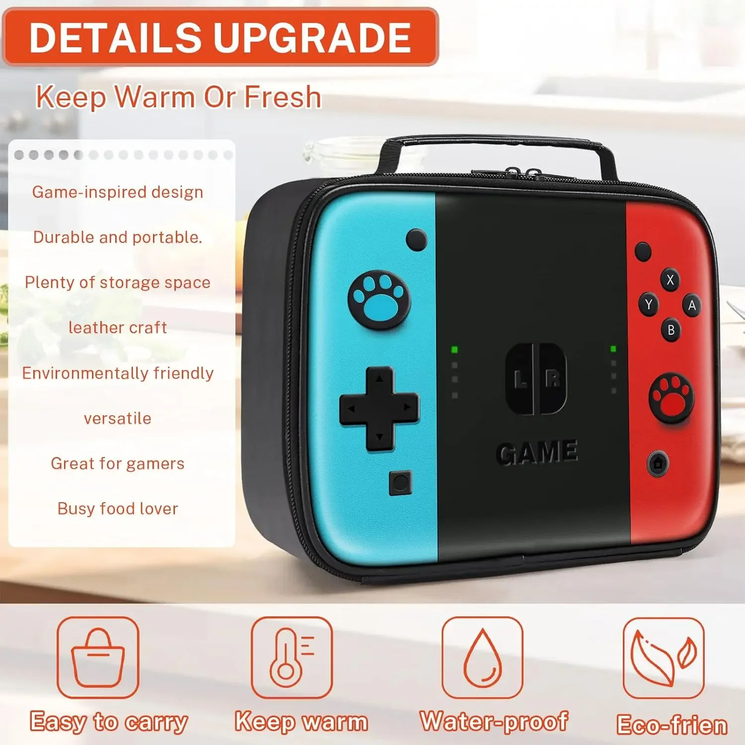 Insulated Game Lunch Bag For Boys Girls Gamer Reusable Thermal Cooler Meal Food Box For Work School Picnic Camping thumbnail 3