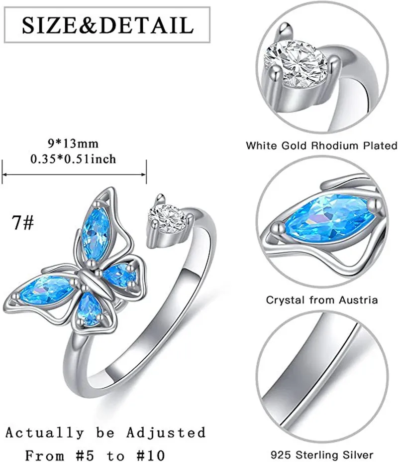 Luxury Butterfly Sunflower Fidget Spinner Ring Anxiety for Women Crystal Flower Anxiety Finger Rings Anti Stress Wedding Jewerly thumbnail 3