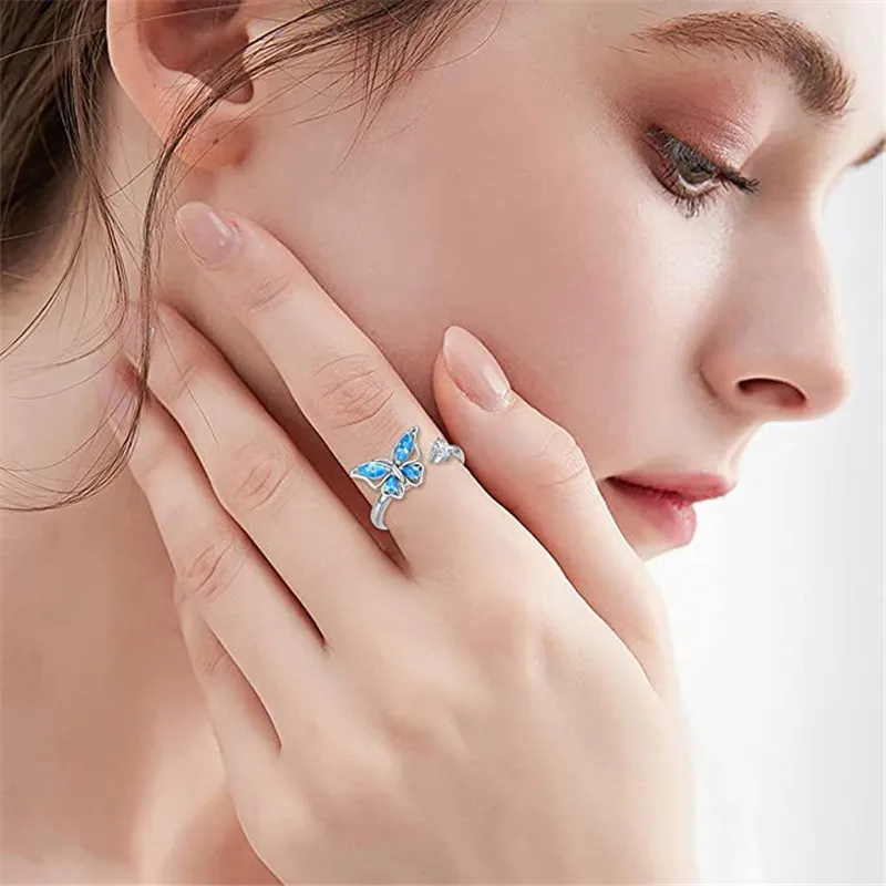 Luxury Butterfly Sunflower Fidget Spinner Ring Anxiety for Women Crystal Flower Anxiety Finger Rings Anti Stress Wedding Jewerly thumbnail 4