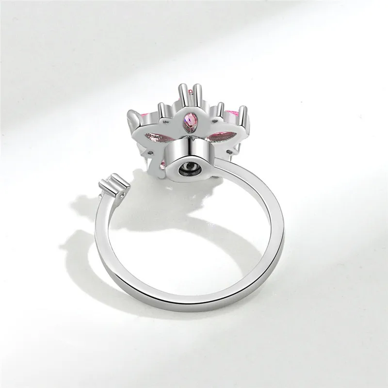 Luxury Butterfly Sunflower Fidget Spinner Ring Anxiety for Women Crystal Flower Anxiety Finger Rings Anti Stress Wedding Jewerly thumbnail 5