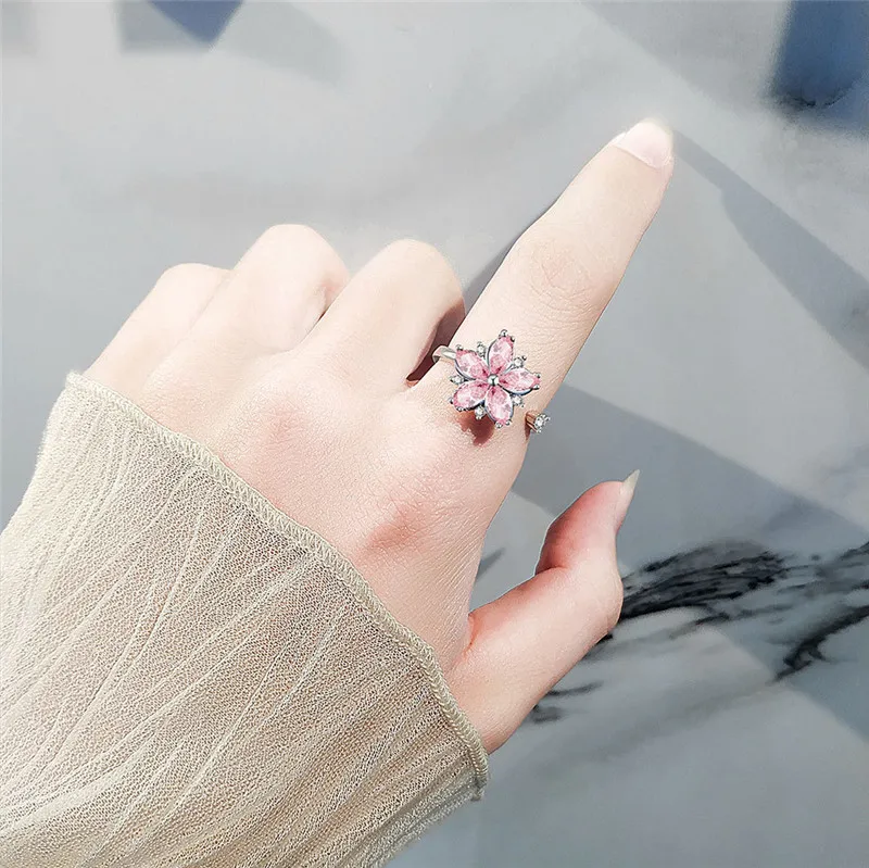 Luxury Butterfly Sunflower Fidget Spinner Ring Anxiety for Women Crystal Flower Anxiety Finger Rings Anti Stress Wedding Jewerly thumbnail 6