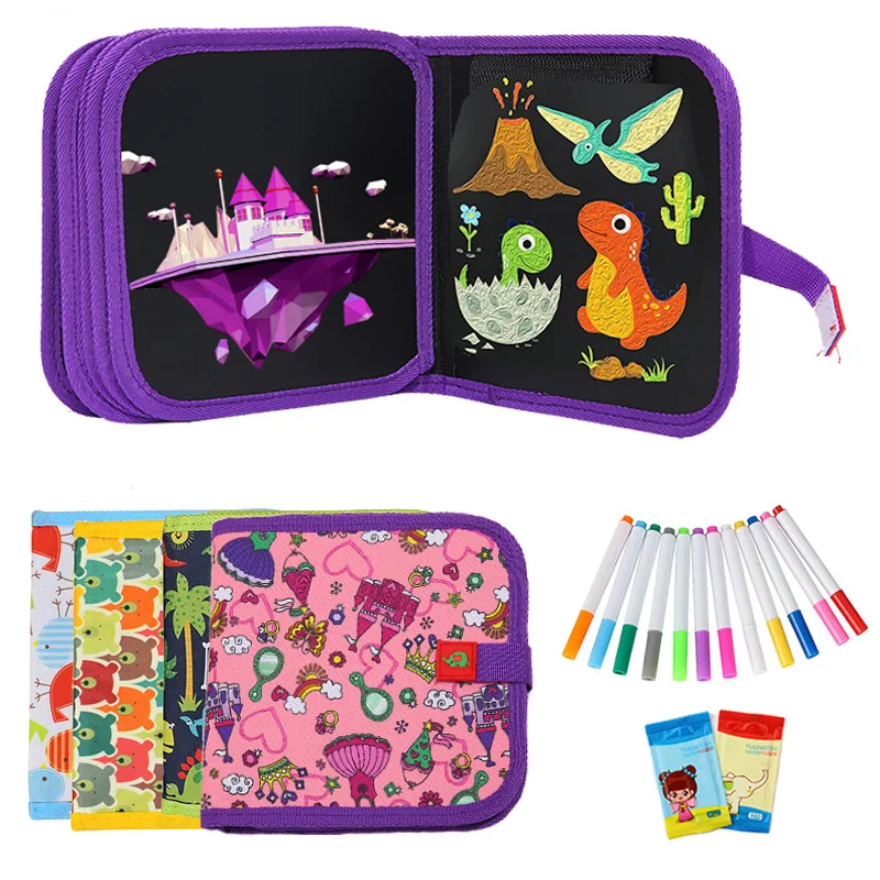 Erasable Doodle Book Reusable Magic Blackboard with Pens Painting for Kid Montessori Educational Toy DIY Travel Coloring Kit