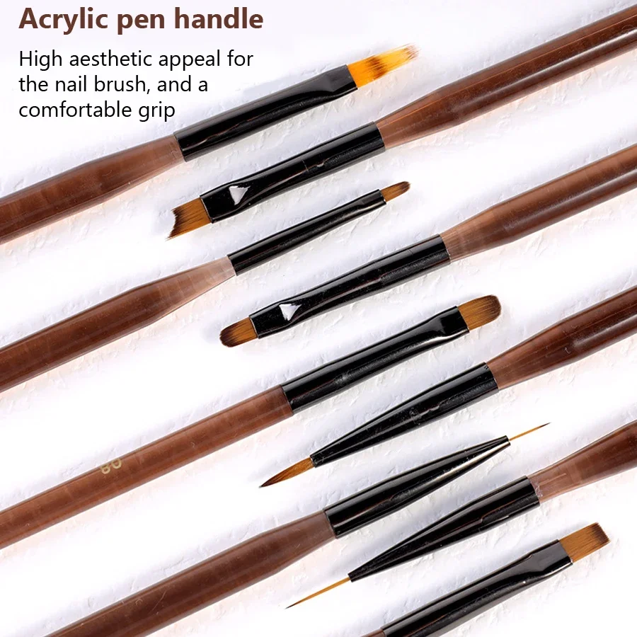 9Pcs Nail Brush Set Fine Line Painting Detail Work Pens Stylish Brown Handles Gel Nail Art Tool Kit for Professional & Home Use thumbnail 2