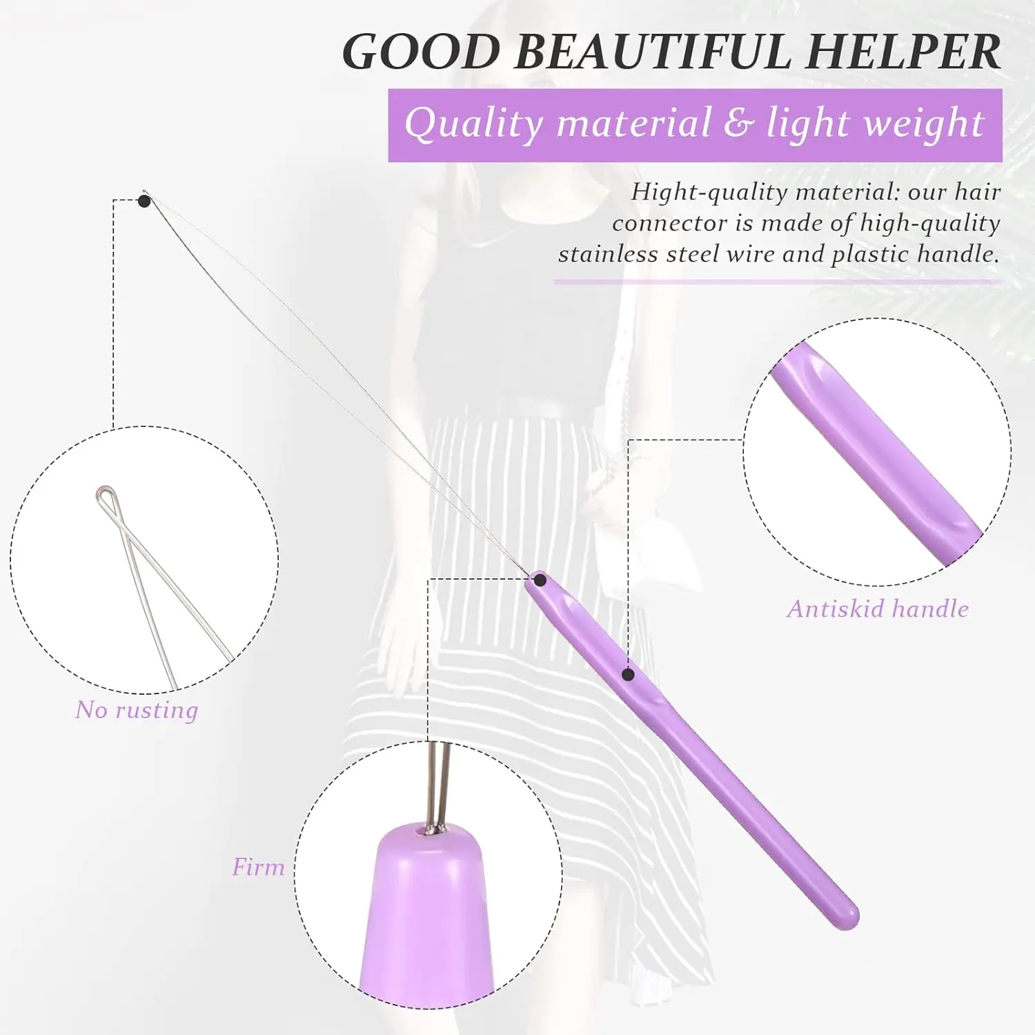 6pcs Hair Extension Loop Needle Threader Pulling Hook Tool and Bead Device Tool Loop Threader for Hair or Feather Extensions thumbnail 2