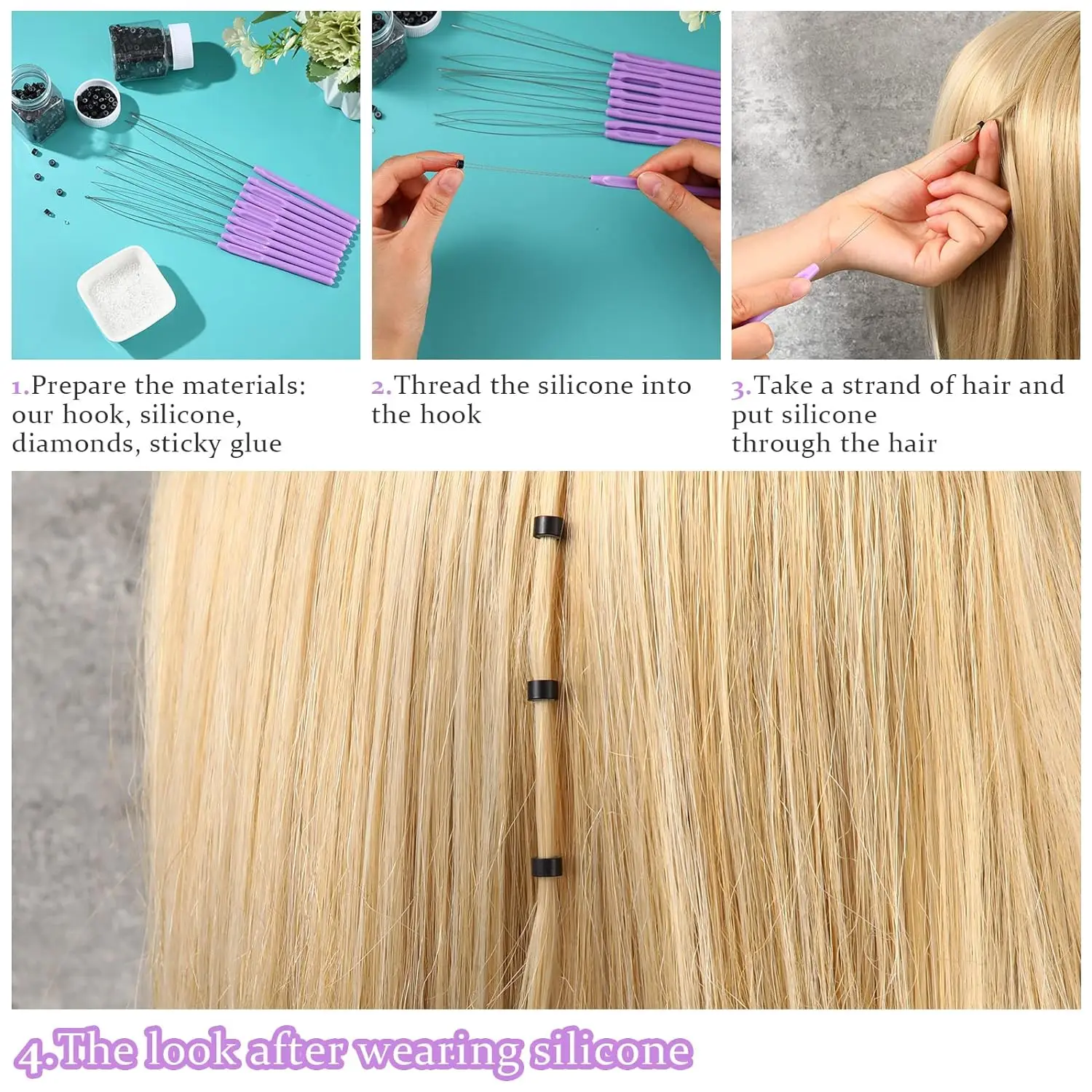 6pcs Hair Extension Loop Needle Threader Pulling Hook Tool and Bead Device Tool Loop Threader for Hair or Feather Extensions thumbnail 6