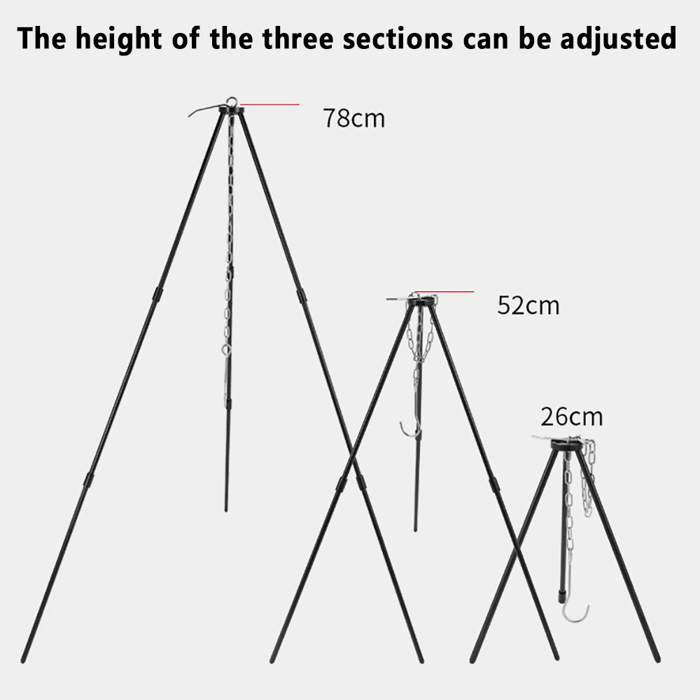 Camping Campfire Tripod for Hanging Pot Outdoor Cookware Picnic Cooking Pot Grill Rack Barbecue Support Aluminum Alloy Tripod thumbnail 5