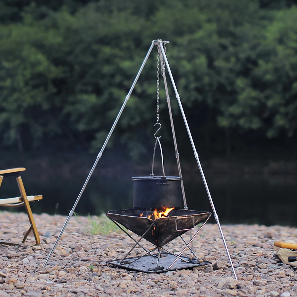 Camping Campfire Tripod for Hanging Pot Outdoor Cookware Picnic Cooking Pot Grill Rack Barbecue Support Aluminum Alloy Tripod thumbnail 6