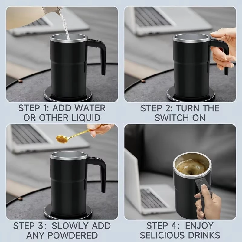 380ML Mini Electric Coffee Self Mixing Mug IP67 Waterproof Food Safe Coffee Mug USB Rechargeable Automatic Magnetic Cup For Tea thumbnail 6