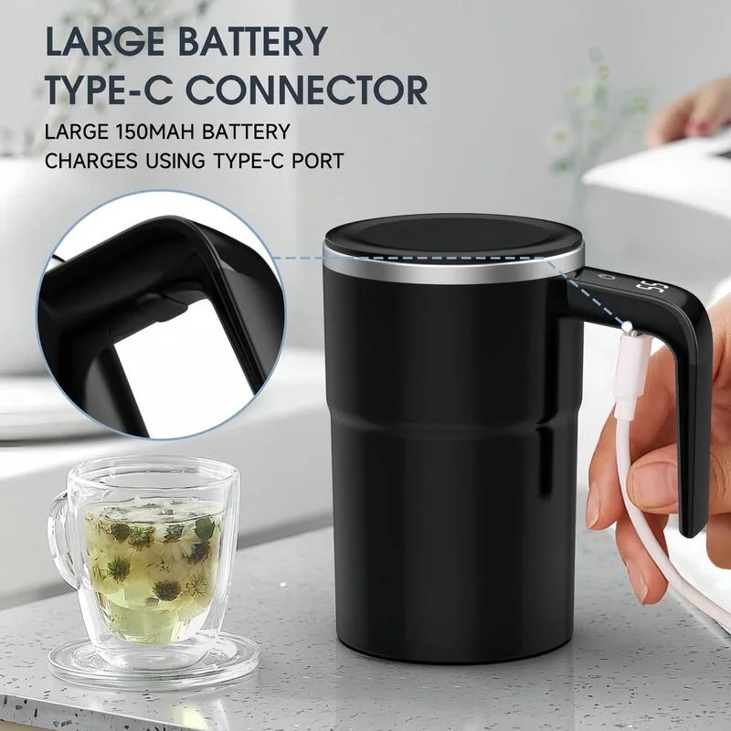 380ML Mini Electric Coffee Self Mixing Mug IP67 Waterproof Food Safe Coffee Mug USB Rechargeable Automatic Magnetic Cup For Tea thumbnail 5