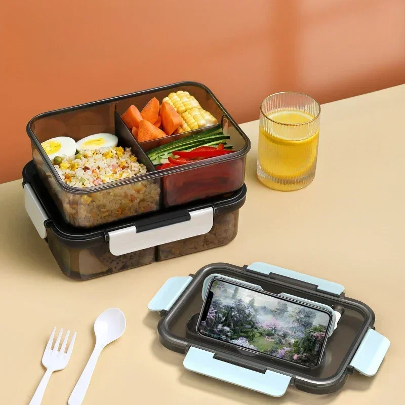 Compartment 1500ML Portable Lunch Box Kids Students Office Bento Box with Fork and Spoon Microwave Food Storage Container thumbnail 2