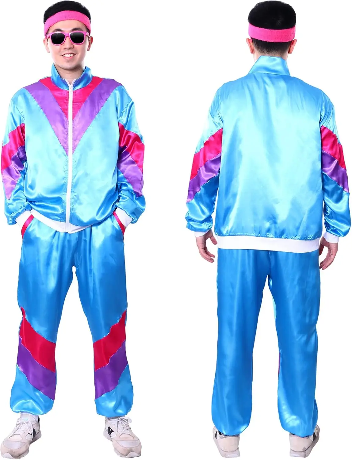 Tracksuit Costumes for Men 90s Hip Hop Shell Suit Costume Mens 80s Retro Tracksuit Jacket Disco Costume Windbreaker and Pants thumbnail 3