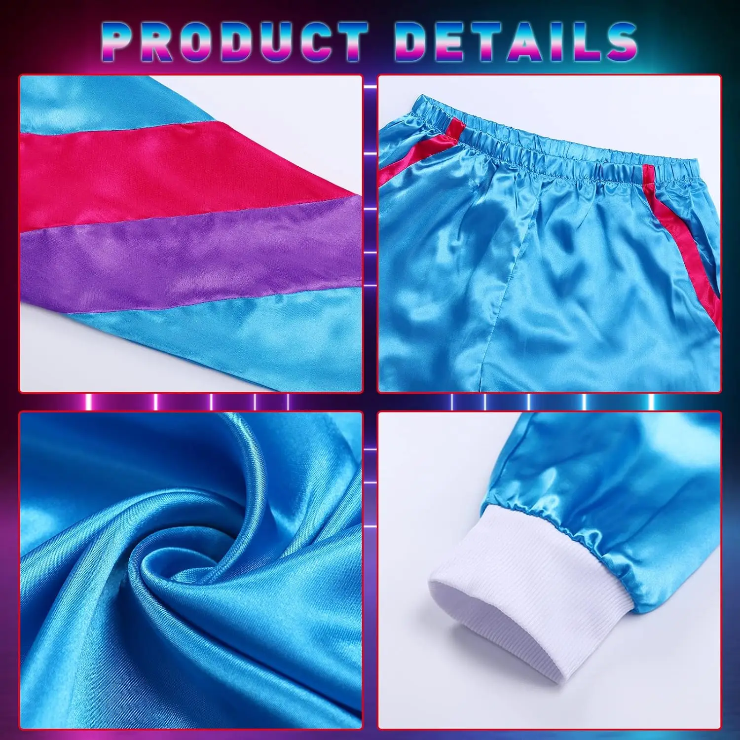 Tracksuit Costumes for Men 90s Hip Hop Shell Suit Costume Mens 80s Retro Tracksuit Jacket Disco Costume Windbreaker and Pants thumbnail 4