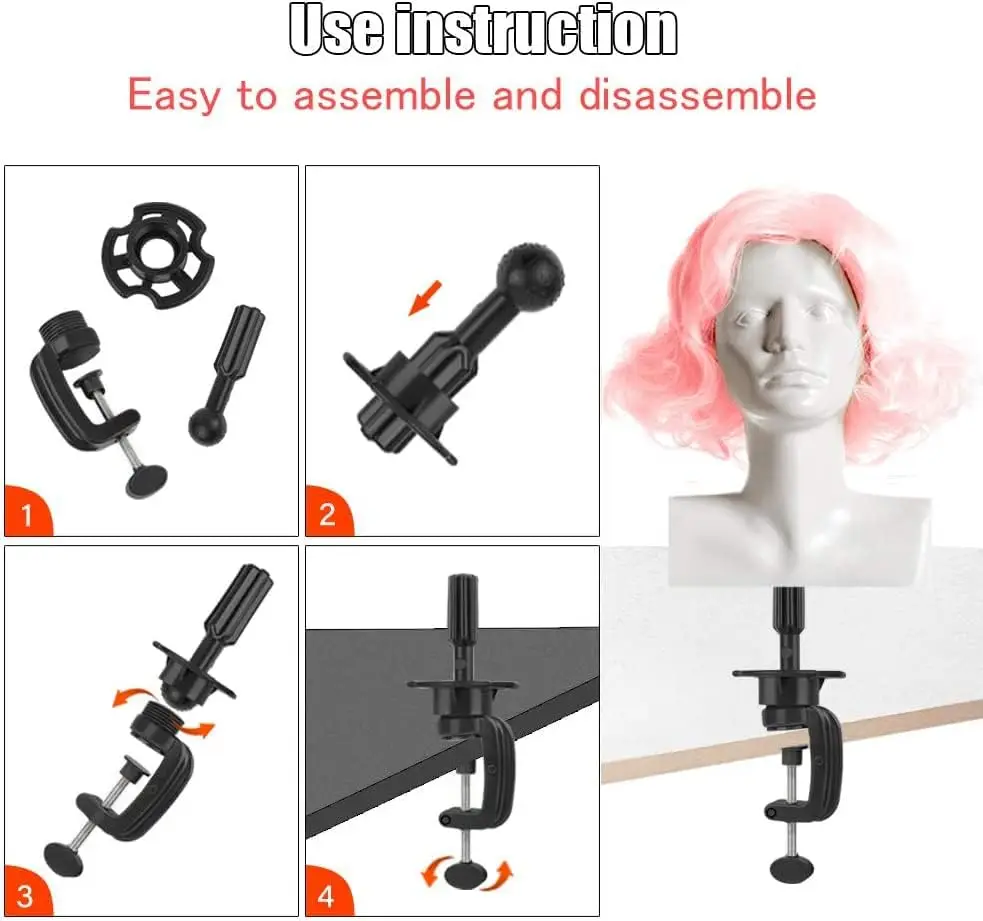 1pc Plastic Material Hair Accessory Tools Mini Wig Head stand Table Clamp Training Mannequin wig Head Holder Adjustable thumbnail 6