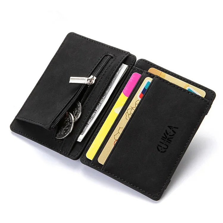 Men Ultra Thin PU Leather Mini Small Magic Wallet with Zipper Coin Pocket Purse Women Pouch Plastic Credit Bank Card Case Holder thumbnail 3