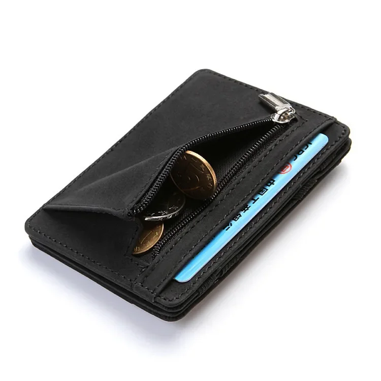 Men Ultra Thin PU Leather Mini Small Magic Wallet with Zipper Coin Pocket Purse Women Pouch Plastic Credit Bank Card Case Holder thumbnail 5