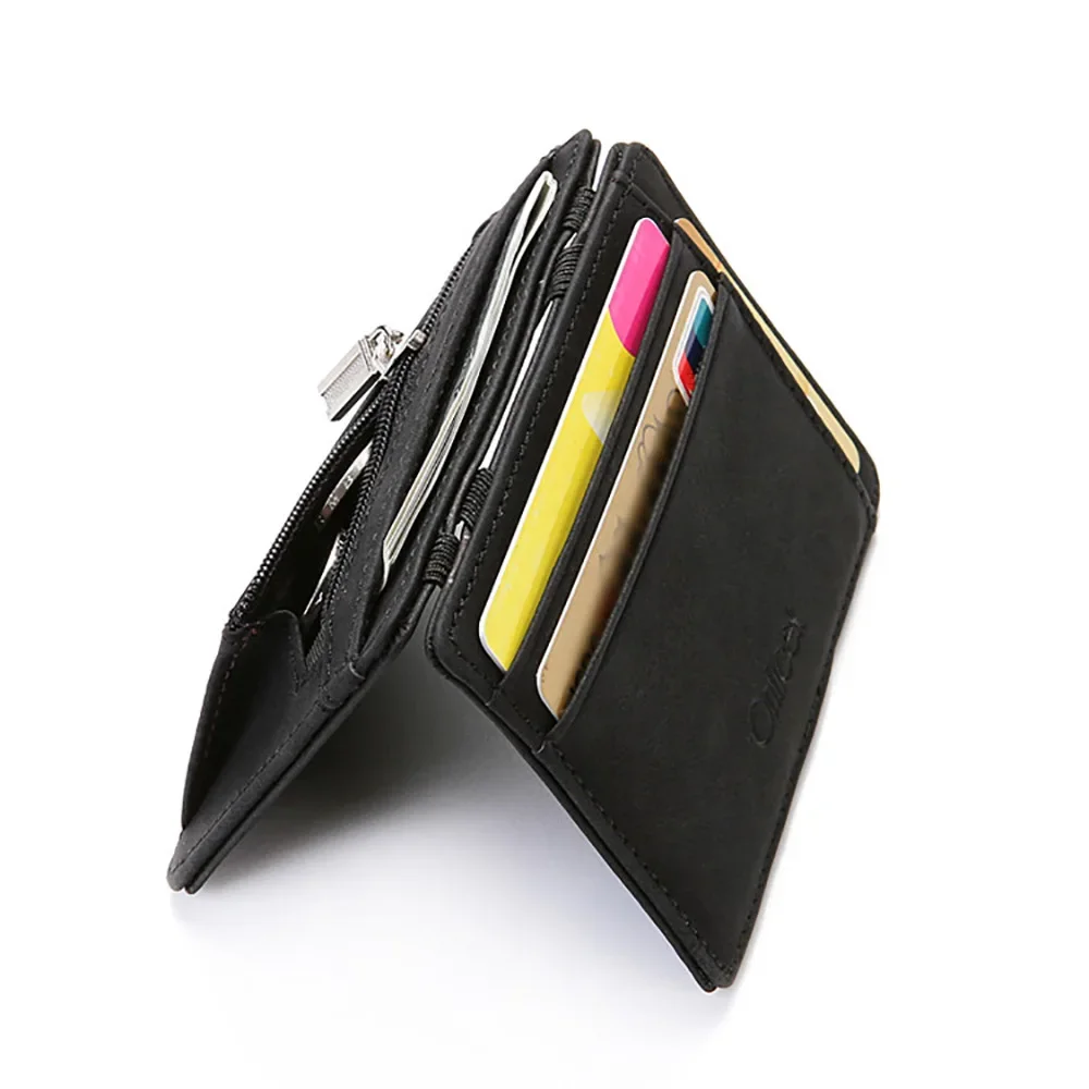 Men Ultra Thin PU Leather Mini Small Magic Wallet with Zipper Coin Pocket Purse Women Pouch Plastic Credit Bank Card Case Holder thumbnail 4