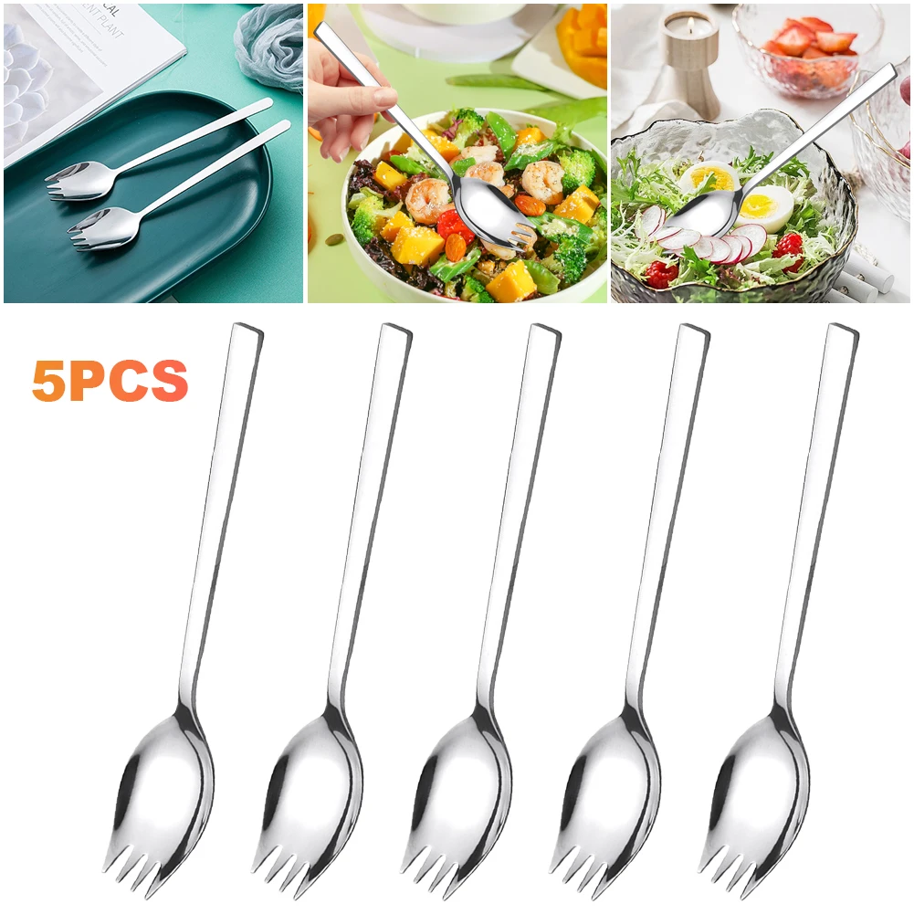 5-20Pcs Spork Long Handle Flatware Utensil Set Multipurpose Portable Noodle Fork for Dessert Ice Cream Salad