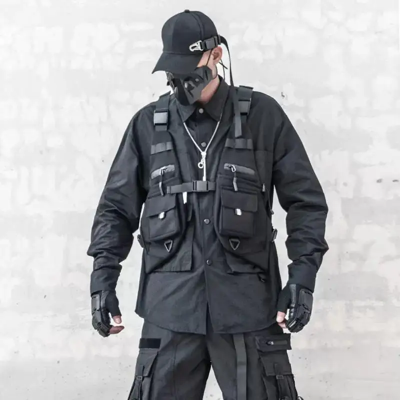 Techwear Tactical Vest Multifunction Outdoor Motorcycle Hip Hop Sport Waistcoat Men Women Vintage Punk Sleeveless Jacket