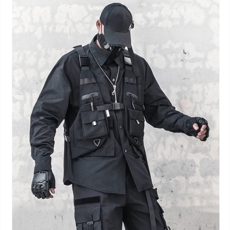 Techwear Tactical Vest Multifunction Outdoor Motorcycle Hip Hop Sport Waistcoat Men Women Vintage Punk Sleeveless Jacket thumbnail 3