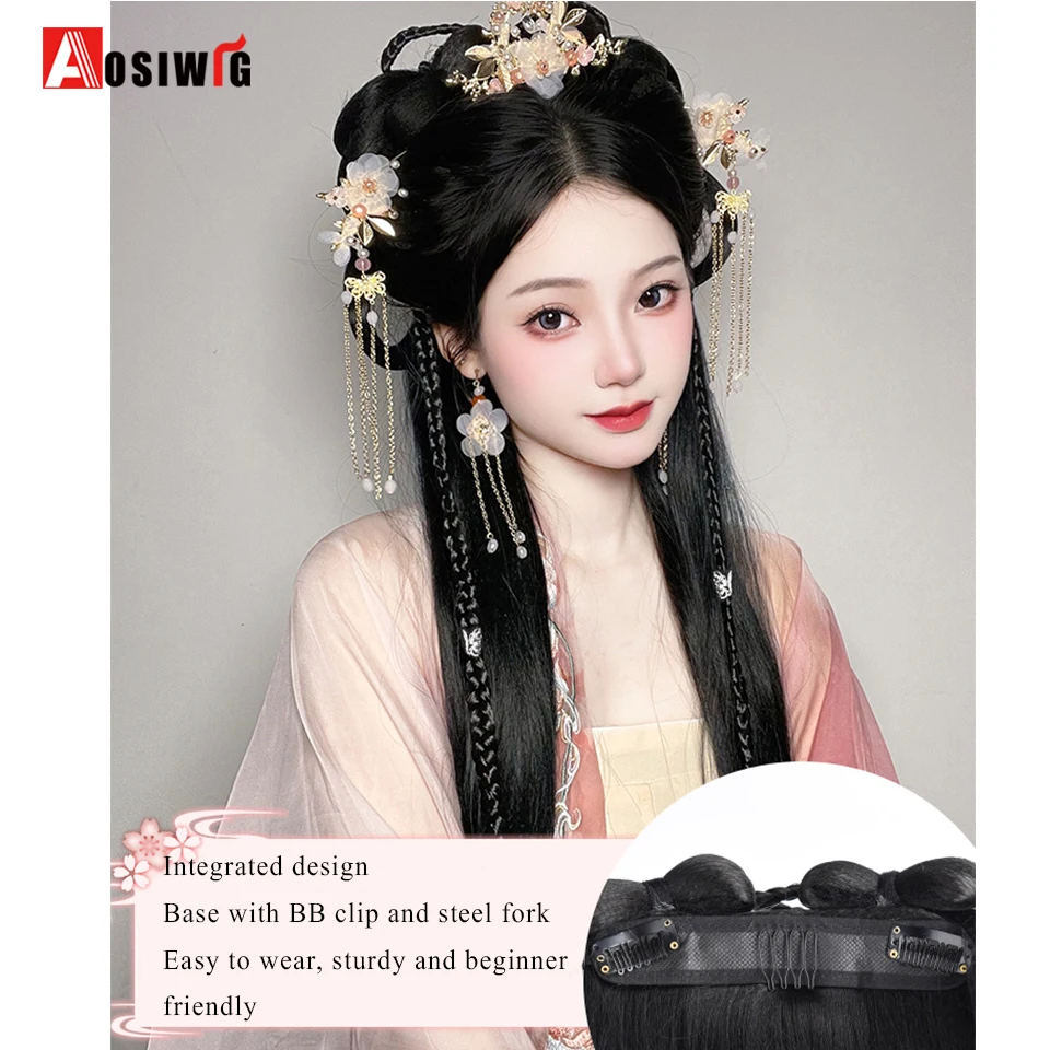 Synthetic Hanfu headwear lazy headband Braid Wig integrated ancient style package hair styling hair Fluffy Hairstyle Daily Wear thumbnail 3
