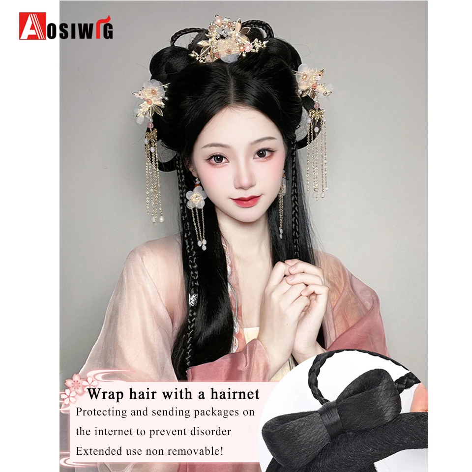 Synthetic Hanfu headwear lazy headband Braid Wig integrated ancient style package hair styling hair Fluffy Hairstyle Daily Wear thumbnail 2