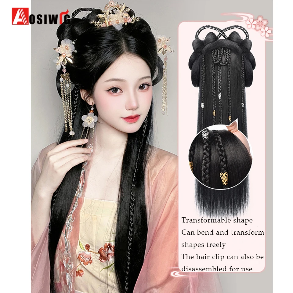 Synthetic Hanfu headwear lazy headband Braid Wig integrated ancient style package hair styling hair Fluffy Hairstyle Daily Wear thumbnail 5