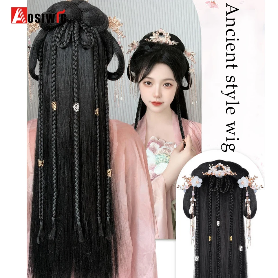 Synthetic Hanfu headwear lazy headband Braid Wig integrated ancient style package hair styling hair Fluffy Hairstyle Daily Wear thumbnail 6