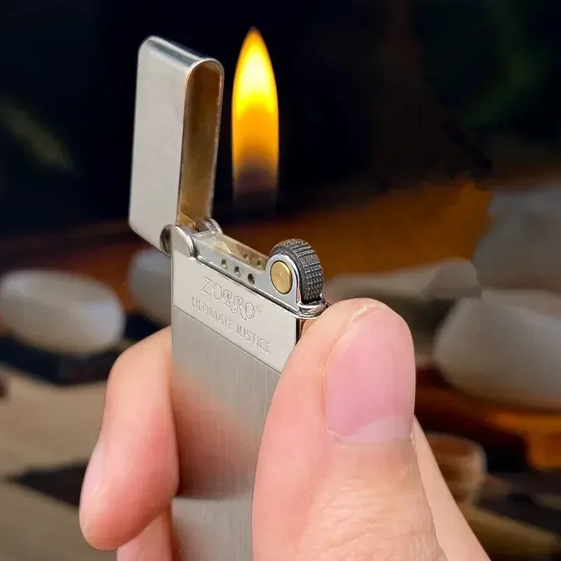 Zorro 636 Metal Ultra Thin Butane Gas Inflatable Grinding Wheel Lighter Holiday Gift Smoking Accessories Men's Small Tools Gift thumbnail 6