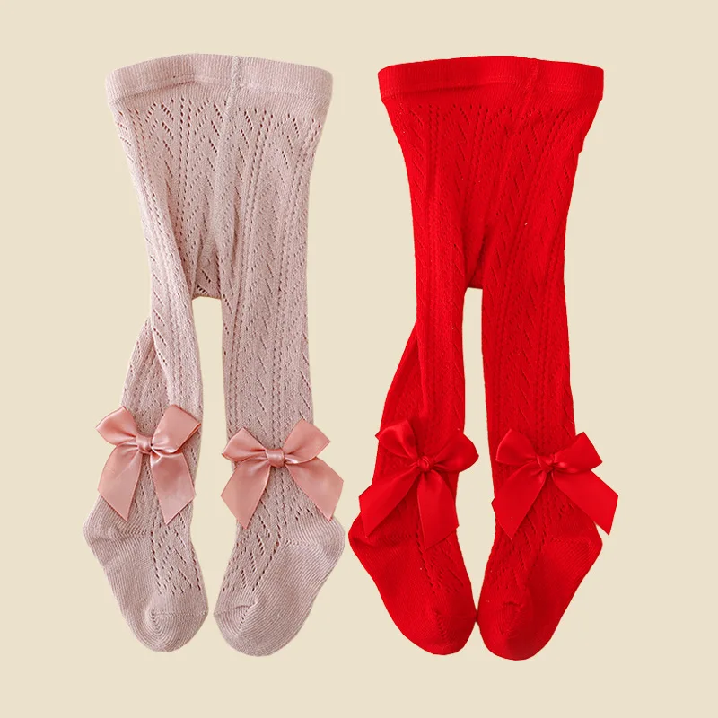 Infant Newborn Baby Girls Tights Cable Knit Seamless Leggings with Bow Toddler Girl Cotton Pantyhose 0-4T Toddler Pantyhose thumbnail 2