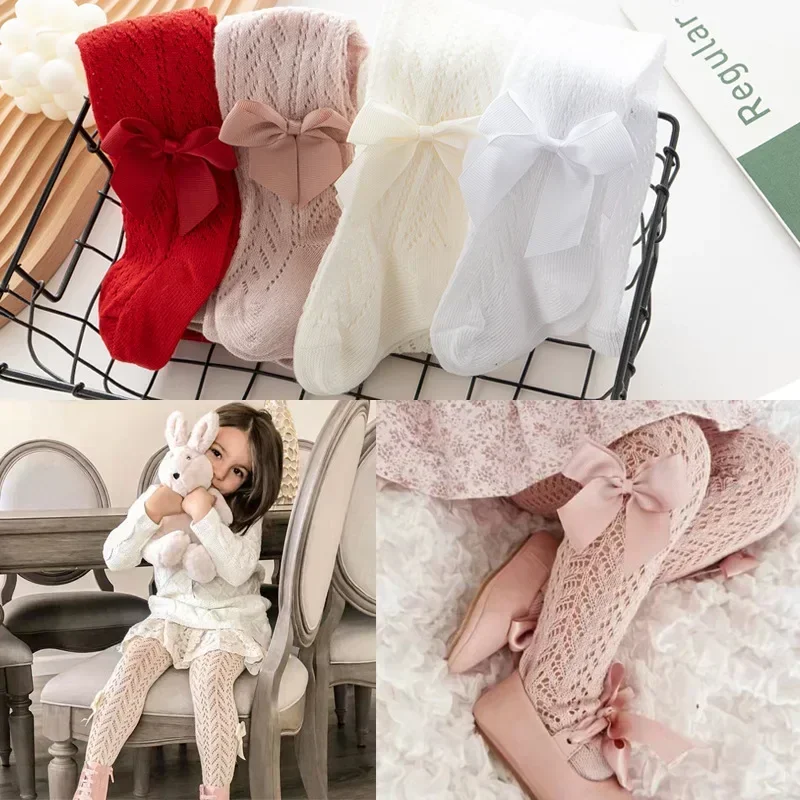 Infant Newborn Baby Girls Tights Cable Knit Seamless Leggings with Bow Toddler Girl Cotton Pantyhose 0-4T Toddler Pantyhose thumbnail 6