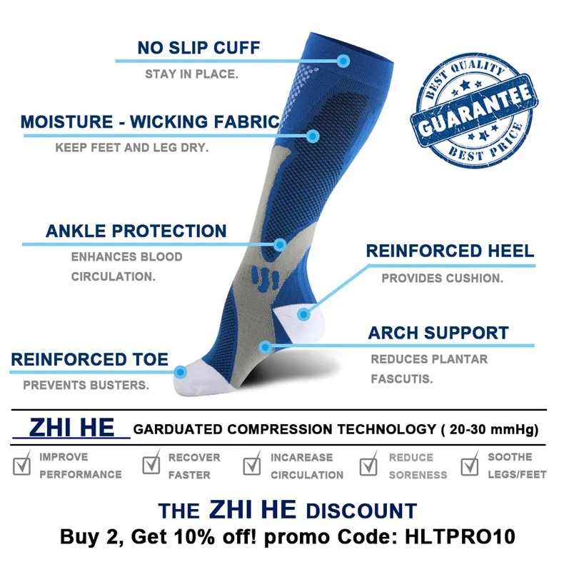 Compression Nylon Sports Stockings Diverse Styles Moisture Wicking Relieve Calf Fatigue Compression Socks Unisex 15-20 mmHg thumbnail 3