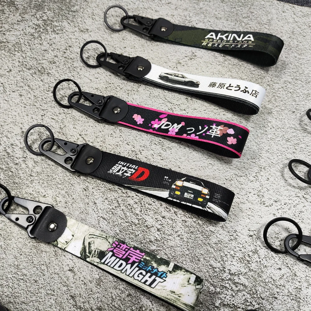Newest JDM Style Car Keychain Nylon Initial D Gift Lanyard Keyring Auto Key Steel Spring Clip Key Starp Key Pendant thumbnail 2