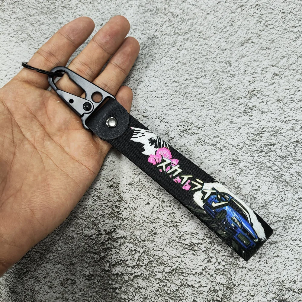 Newest JDM Style Car Keychain Nylon Initial D Gift Lanyard Keyring Auto Key Steel Spring Clip Key Starp Key Pendant thumbnail 3