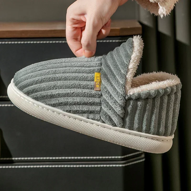 Winter Couple Style Concise Solid Color Wrap Heels Plush Slippers Non-slip Warm Flip Flops Women Men Home Casual Cotton Shoes thumbnail 4