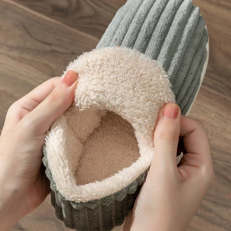 Winter Couple Style Concise Solid Color Wrap Heels Plush Slippers Non-slip Warm Flip Flops Women Men Home Casual Cotton Shoes thumbnail 6
