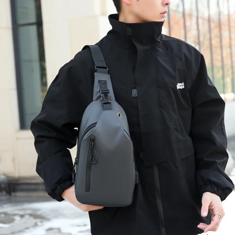 Men Bag Fashion New Solid Color Men Chest Bag Outdoor Casual Fashion One Shoulder Crossbody Bag Nylon USB Charging Shoulder Bags thumbnail 3