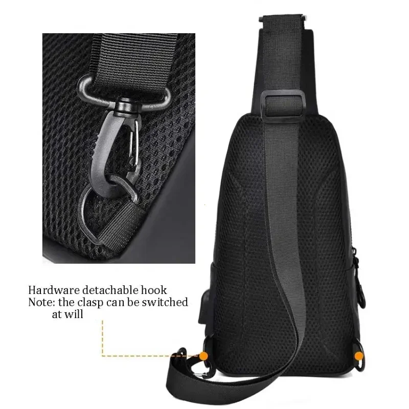 Men Bag Fashion New Solid Color Men Chest Bag Outdoor Casual Fashion One Shoulder Crossbody Bag Nylon USB Charging Shoulder Bags thumbnail 5