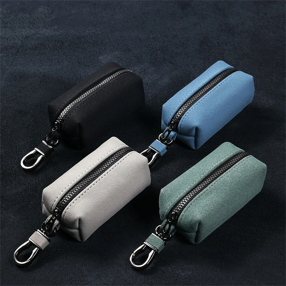 Unisex Large-Capacity Double Zipper Key Pouch Bag Suede Leather Key Case Coin Purse Portable Keychain Wallet for Men and Women thumbnail 2