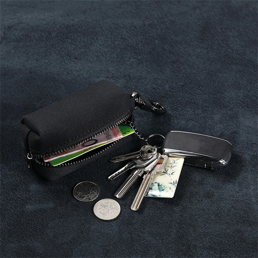 Unisex Large-Capacity Double Zipper Key Pouch Bag Suede Leather Key Case Coin Purse Portable Keychain Wallet for Men and Women thumbnail 5